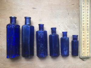 1900's Blue Ribbed Apothecary/Medicine Bottles