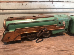 Vintage Hafner Wind Up, Tin Train & Track - Green/Copper