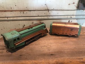 Vintage Hafner Wind Up, Tin Train & Track - Green/Copper