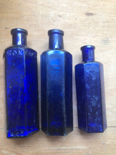 Load image into Gallery viewer, 1900&#39;s Blue Ribbed Apothecary/Medicine Bottles