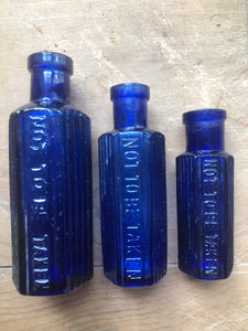 1900's Blue Ribbed Apothecary/Medicine Bottles