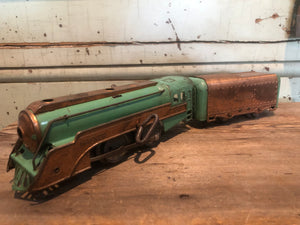 Vintage Hafner Wind Up, Tin Train & Track - Green/Copper