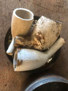 Clay Pipe c 1880's Collection & Tobacco Tin