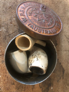 Clay Pipe c 1880's Collection & Tobacco Tin